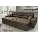 Sofá Austin 2,62m Retrátil Reclinável, Molas no Assento e Almofadas, Tecido Suede Velusoft Café