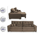Sofá Austin 3,02m Retrátil Reclinável, Molas no Assento e Almofadas, Tecido Suede Velusoft Café