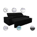 Sofá Retrátil, Reclinável Taurus 1,87 Mts Tecido Suede Velusoft Preto Cama InBox